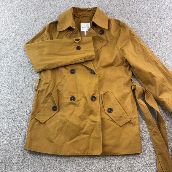 Avec Les Filles Women Small Mustard Yellow Double Breasted Trench Coat Belted - Picture 2 of 9